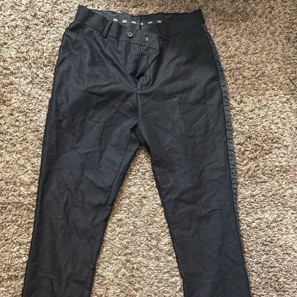 Black pants with silver stripe